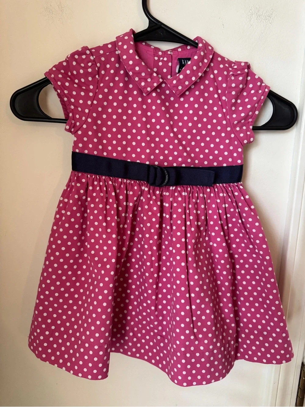 GAP Pink Cotton Polka Dot Dress with Navy Belt Size 12-18 Months